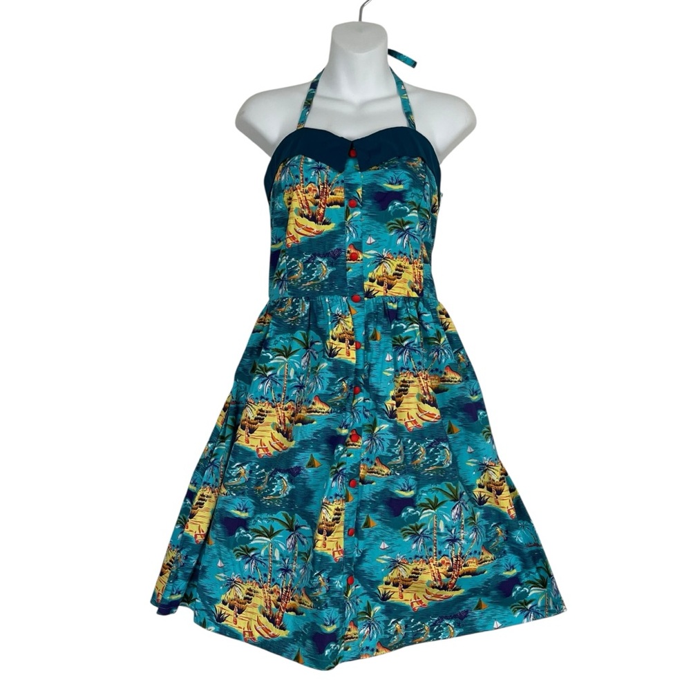 Sourpuss Blue Tropical Print Midi Dress